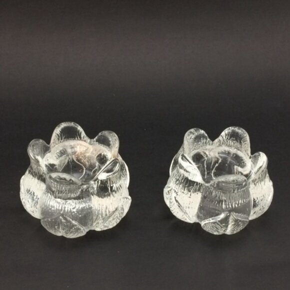 2 Clear Glass Tulip Rose Bud Flower-Shaped Candle Holders Taper Tea Lights - Picture 6 of 13